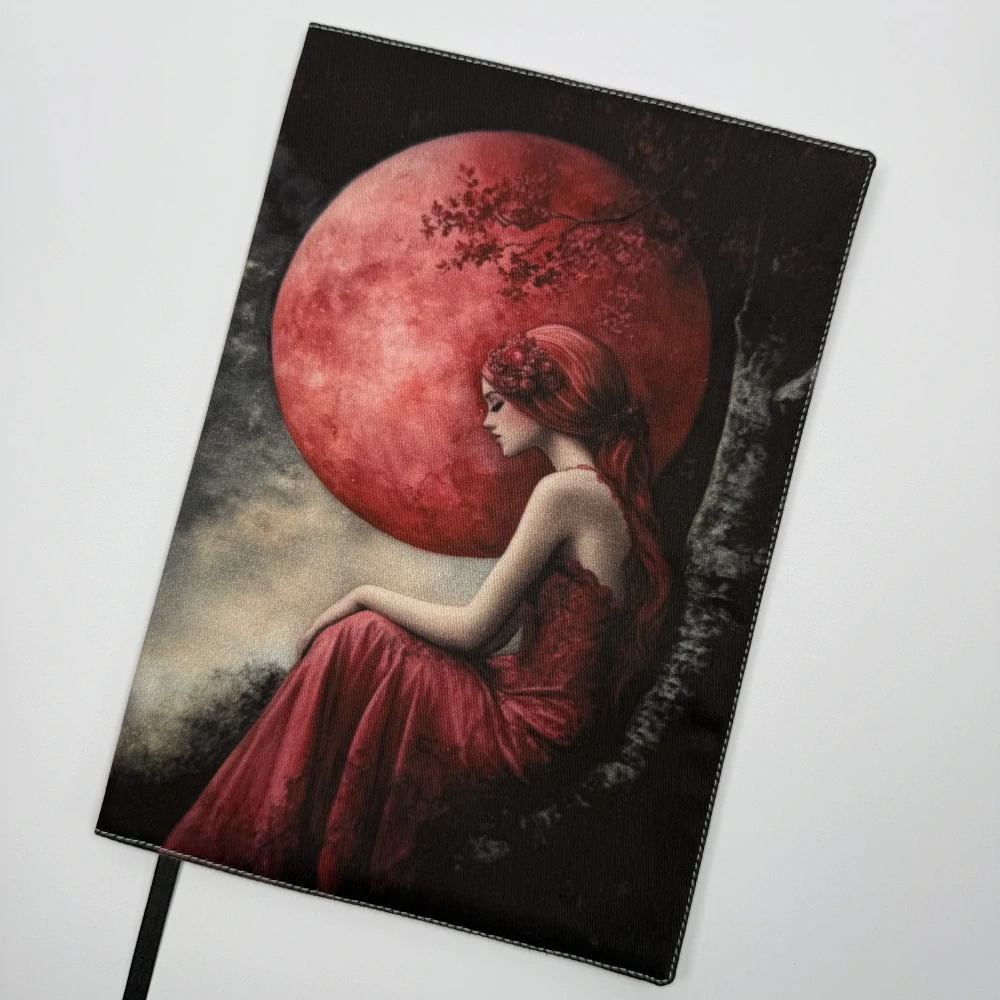 Nastavitelný obal na knihu – dívka a magický úplněk, starozelená doplňková látka, velikost L
