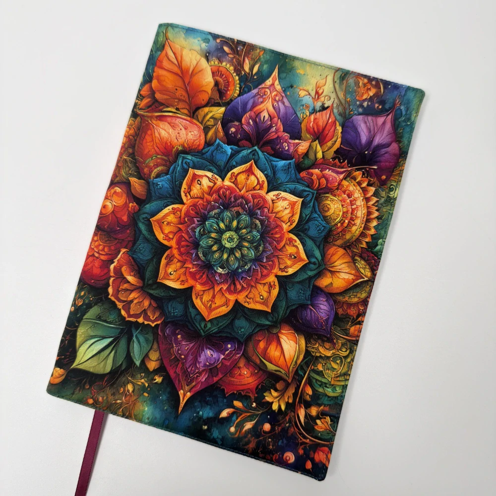 Květinová mandala – mandalový obal na knihu, velikost M plus