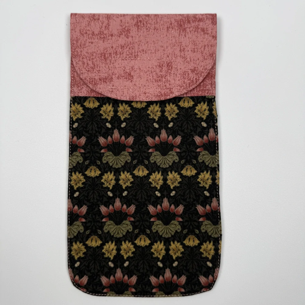 Pouzdro na mobil - květiny na tmavě šedé (bavlna William Morris)