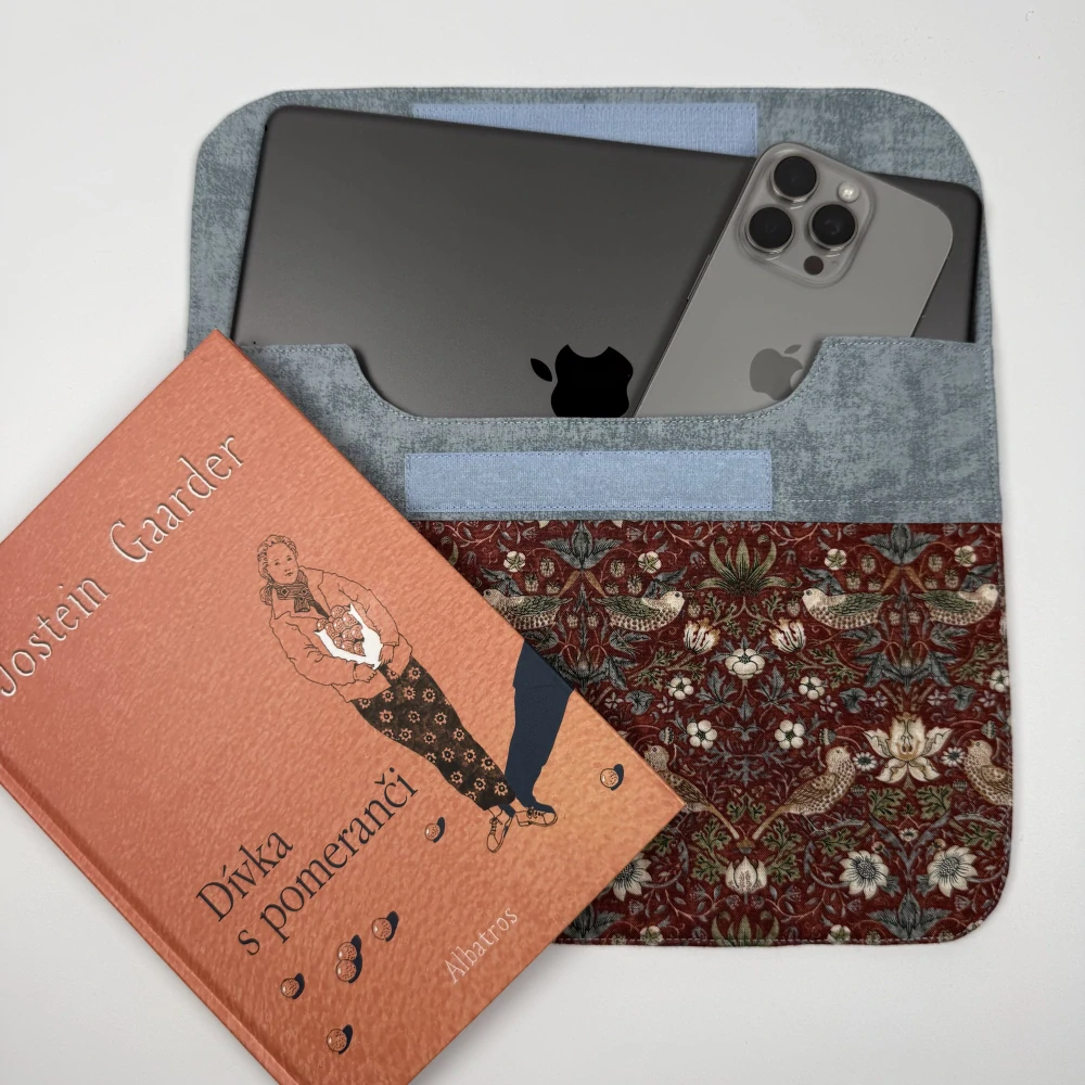 Pouzdro na tablet - Ptáčci na červené (William Morris)