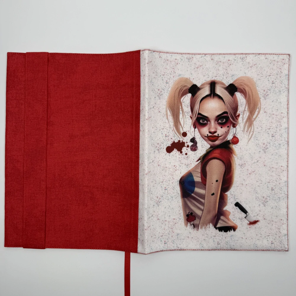  Nastavitelný obal na knihu – Harley Quinn, červená doplňková látka, velikost L