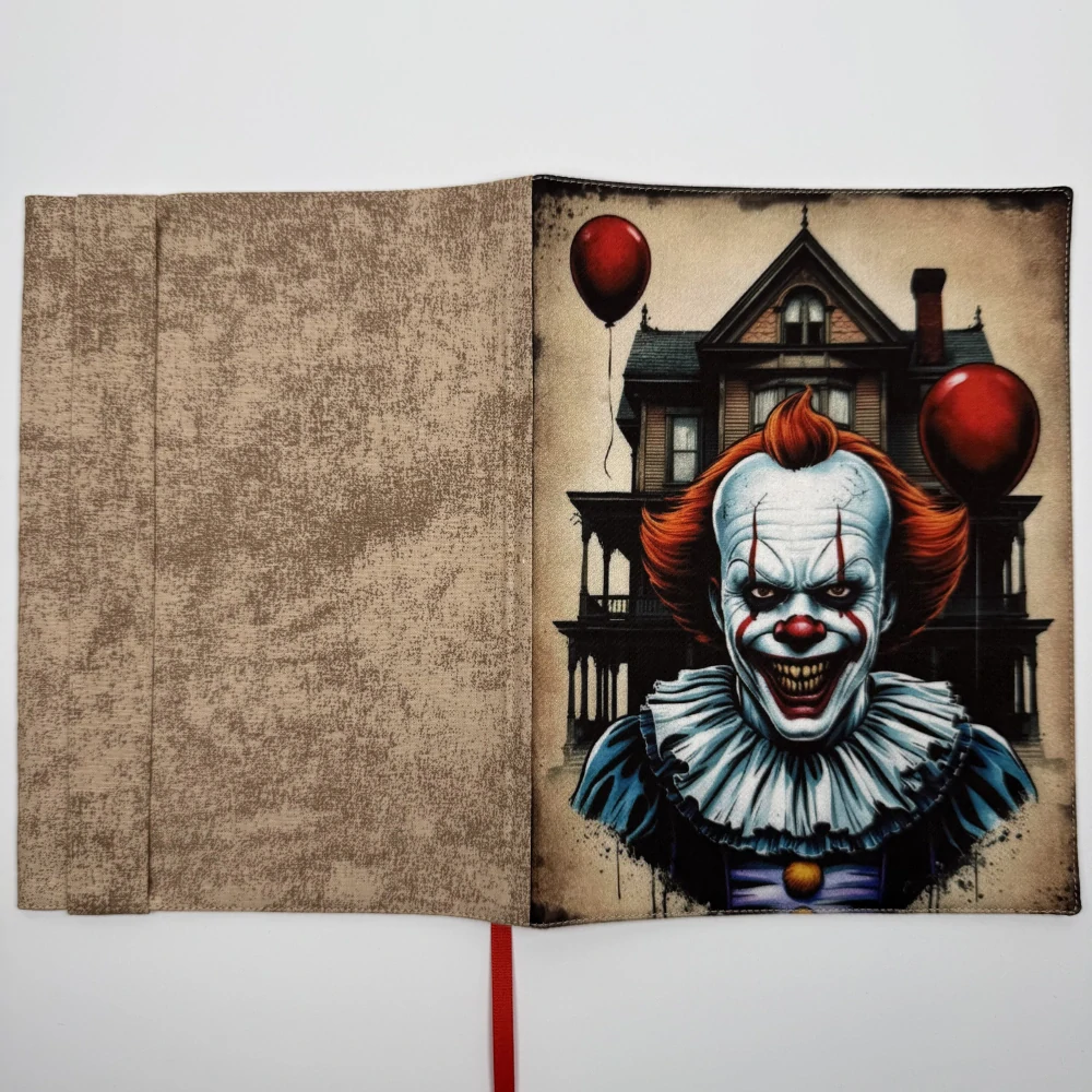  Nastavitelný obal na knihu – hororový klaun Pennywise, světlá hnědá doplňková látka, velikost L
