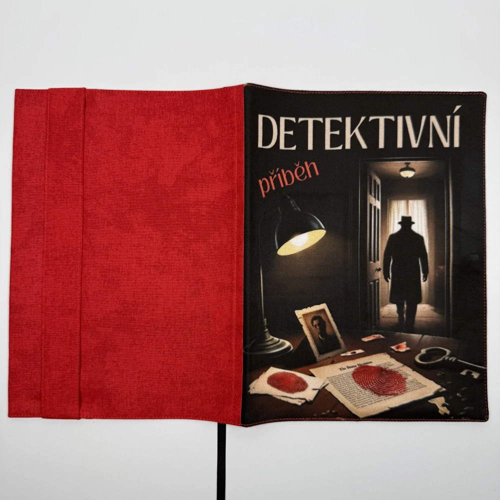  Nastavitelný obal na knihu – temný detektivní příběh, červená doplňková látka, velikost L