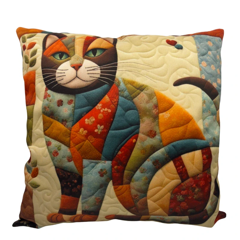 Bavlněný povlak na polštář – Kočka patchwork, limitovaná edice
