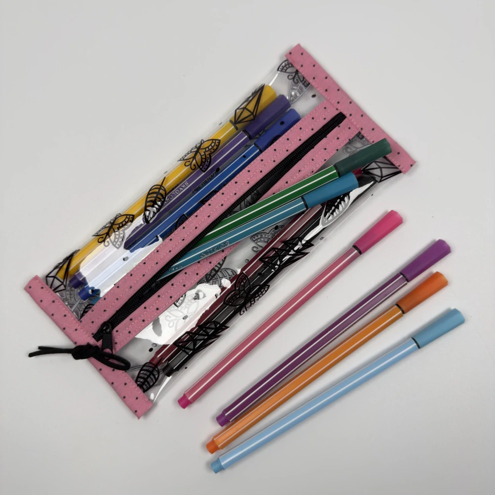 Pouzdro na tužky – Motýli a krystaly, růžové lemování