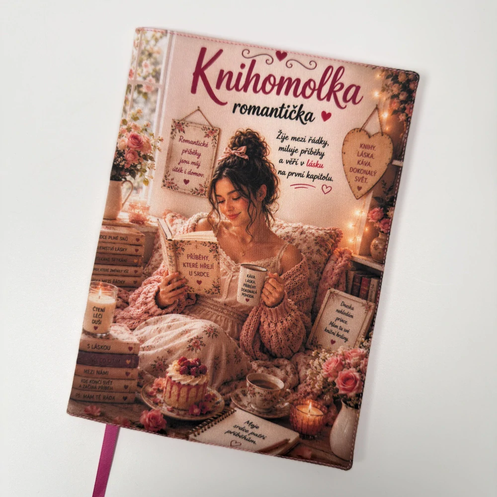 Rezervace Jana B. - Knihomolka romantička – romantický obal na knihu, velikost M plus