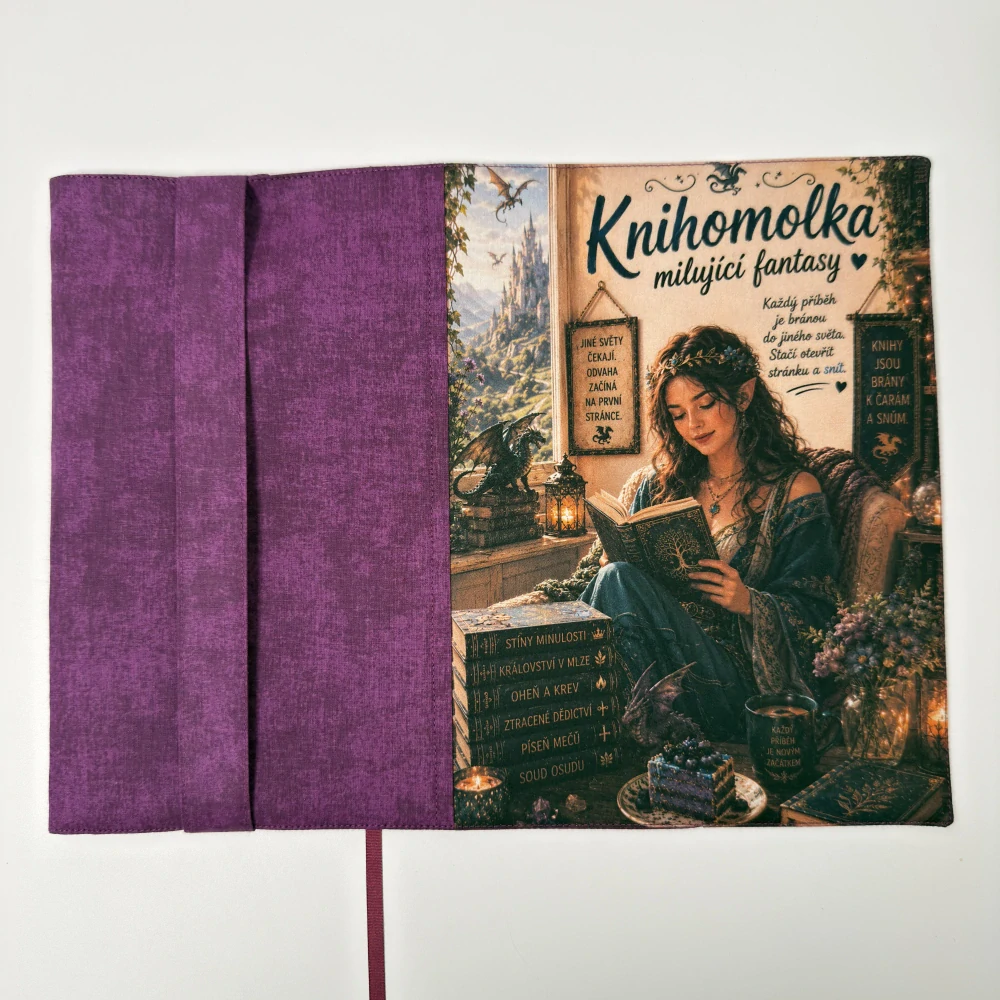 Rezervace Kateřina K. – Knihomolka milující fantasy – obal na knihu, velikost XL