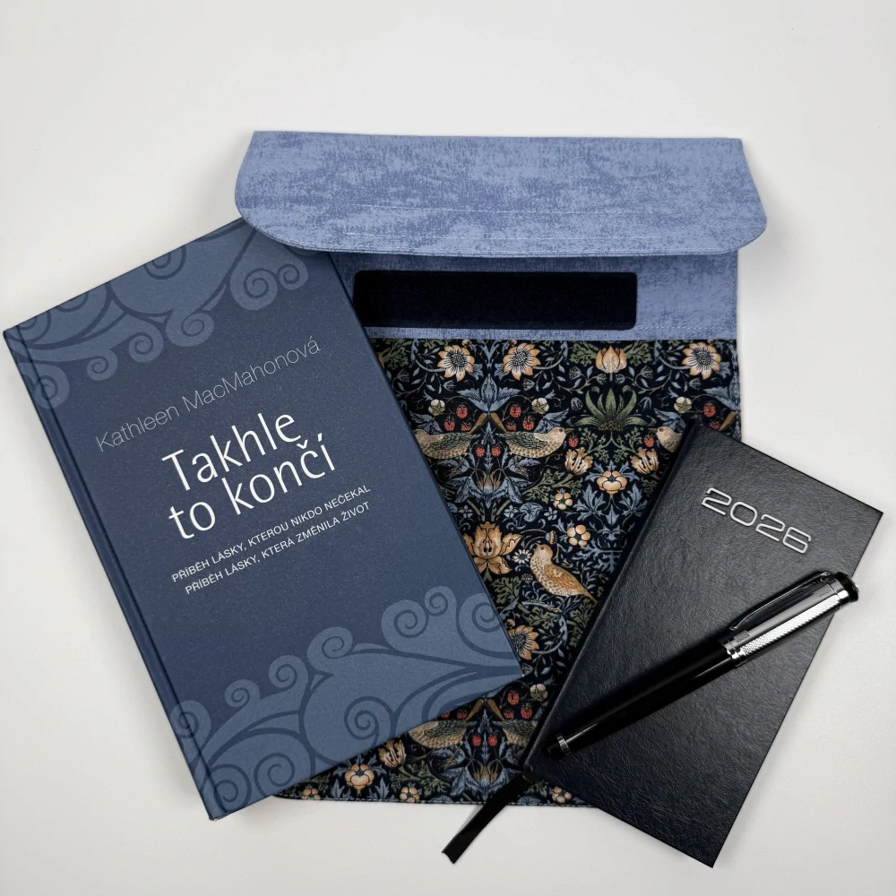 Pouzdro na tablet - ptáčci modrá (bavlna William Morris) II.