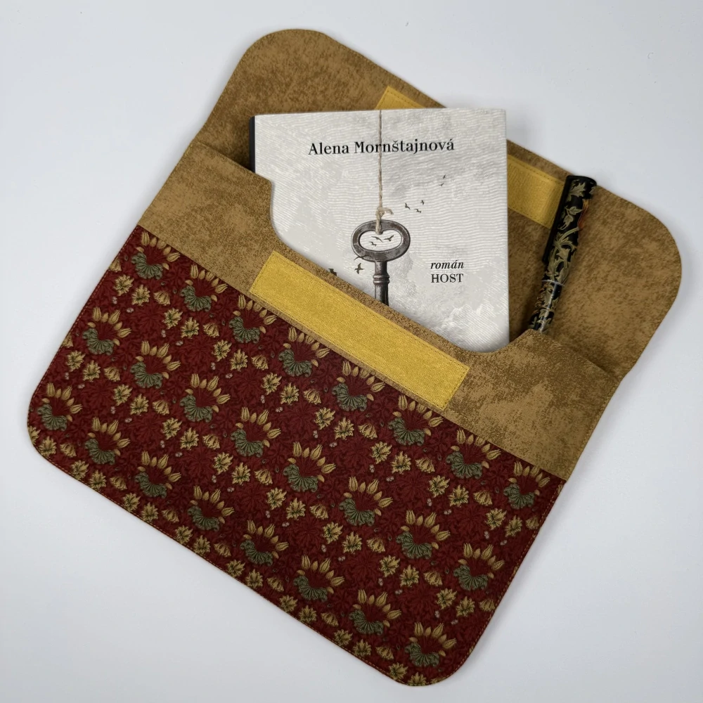 Pouzdro na tablet - květiny na červené (William Morris)