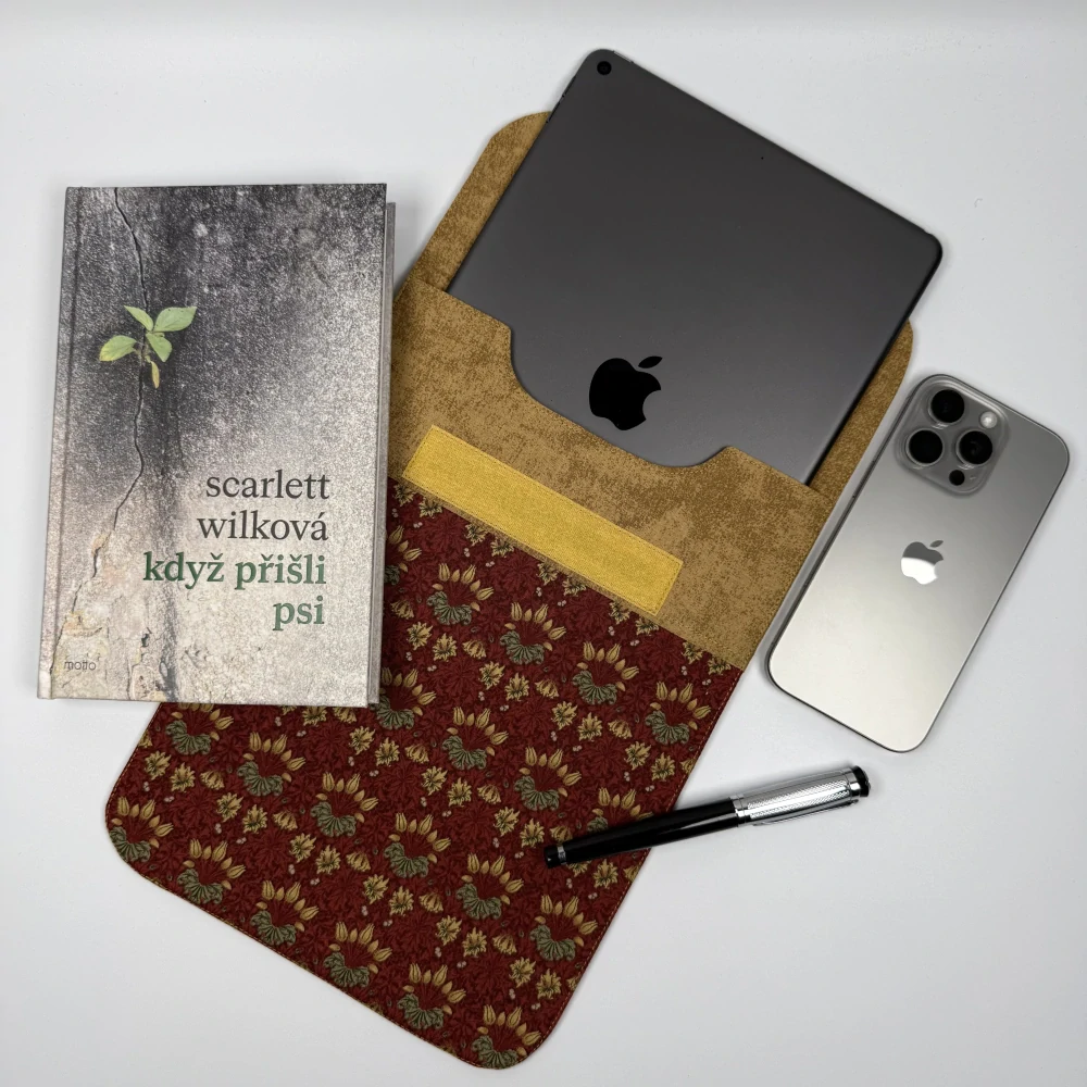Pouzdro na tablet - květiny na červené II. (William Morris)