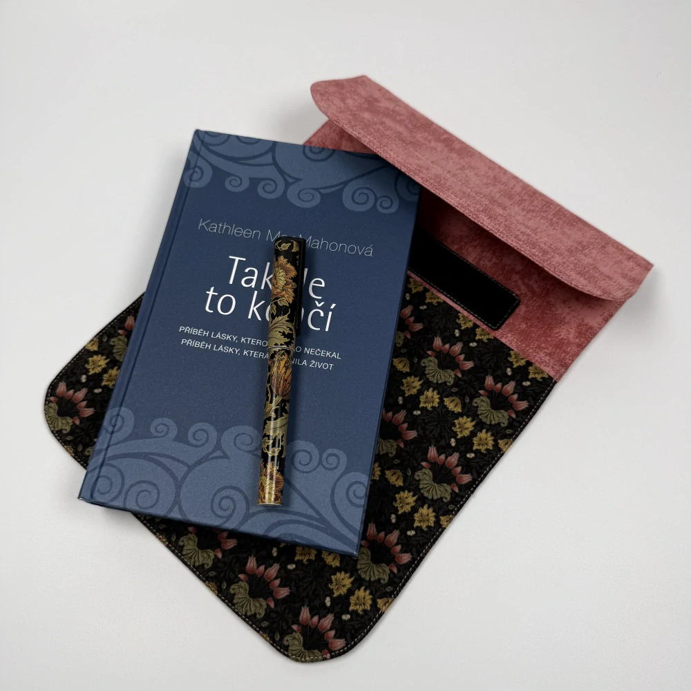 Pouzdro na tablet - květiny na tmavě šedé II. (bavlna William Morris)