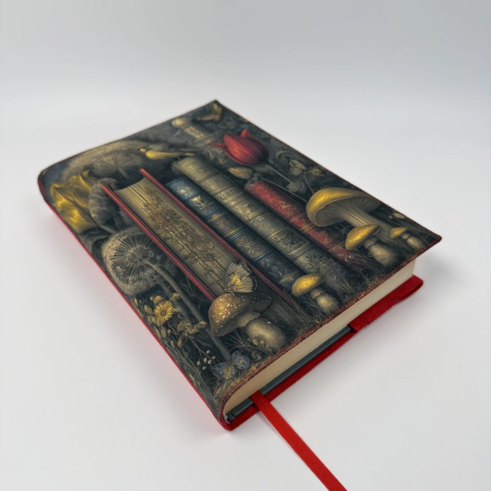Tajemná knihovna s tulipánem – fantasy obal na knihu, velikost M plus