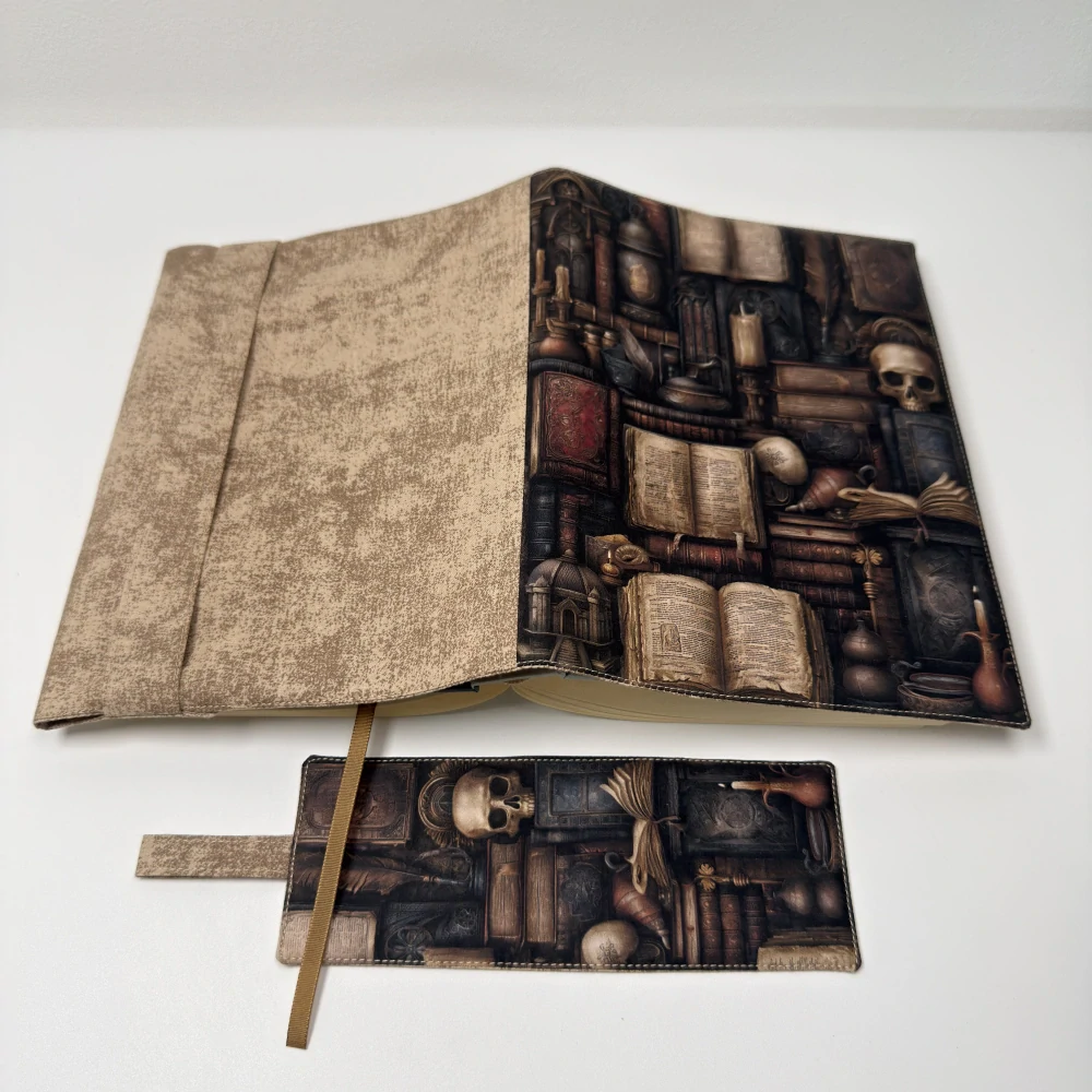 Knihovna alchymisty – fantasy obal na knihu se záložkou, velikost M plus