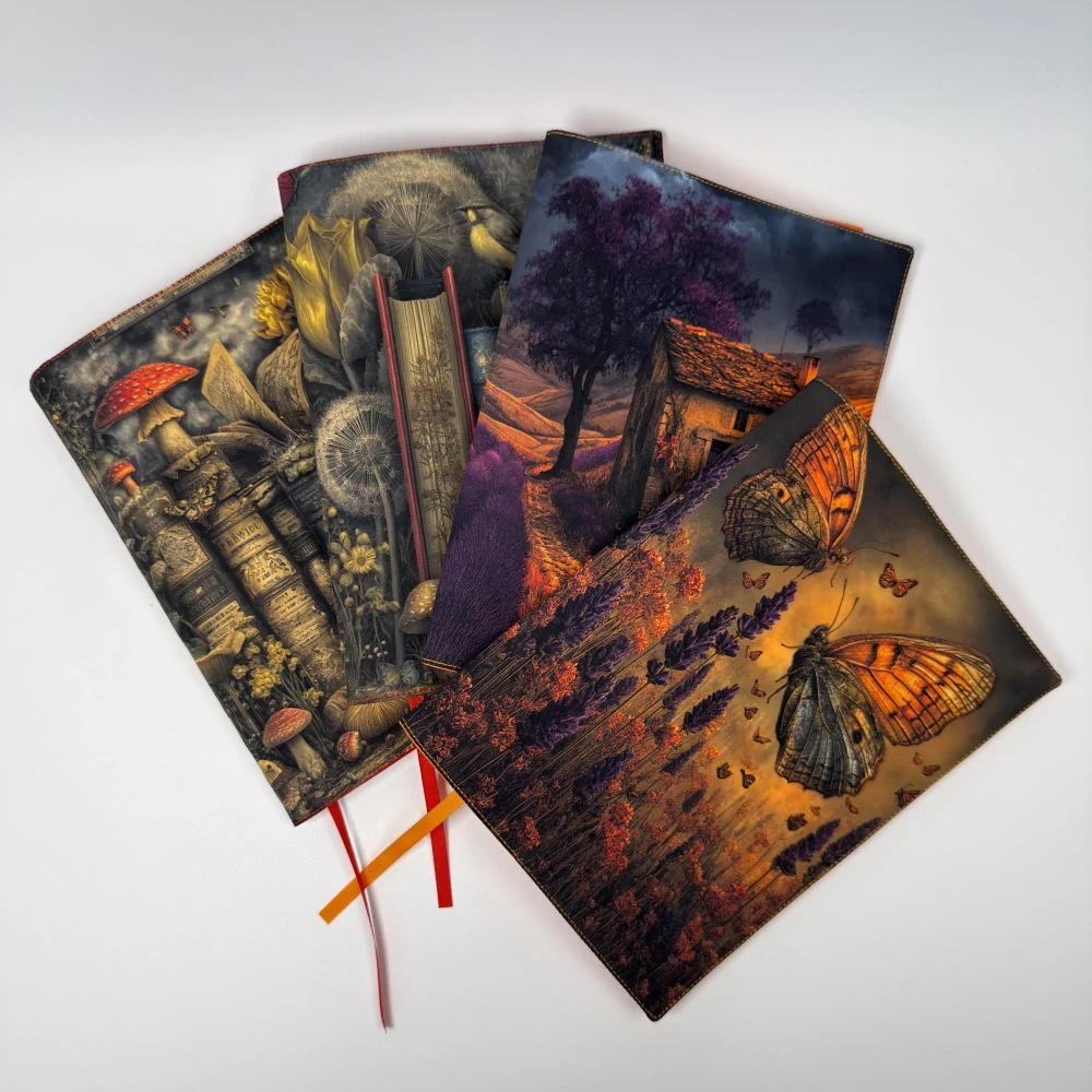 Kouzelná knihovna s muchomůrkami – fantasy obal na knihu, velikost M plus