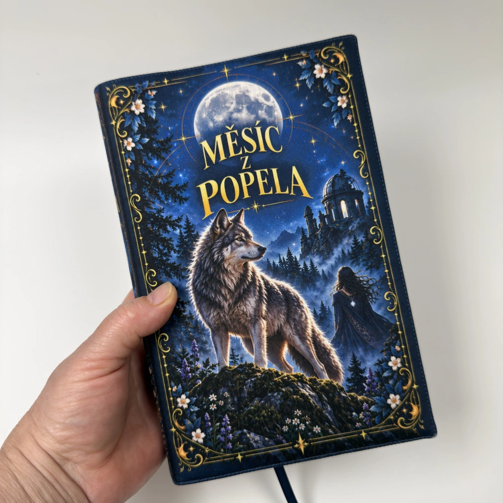 Rezervace Júlia D. - Měsíc z popela – celopanelový bavlněný obal na knihu, velikost M+