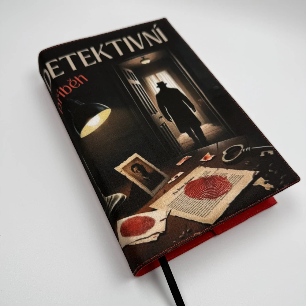  Nastavitelný obal na knihu – temný detektivní příběh, červená doplňková látka, velikost L