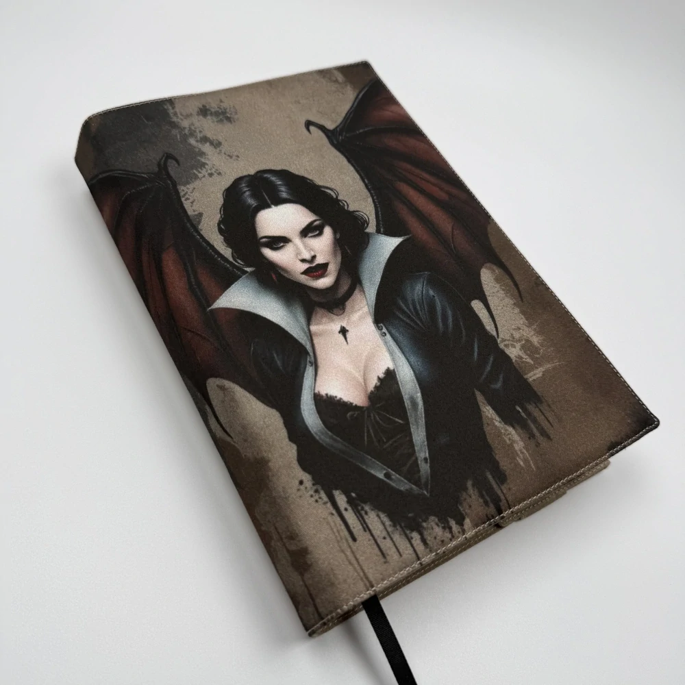 Nastavitelný obal na knihu – vampýra s křídly, světle hnědá doplňková látka, velikost L