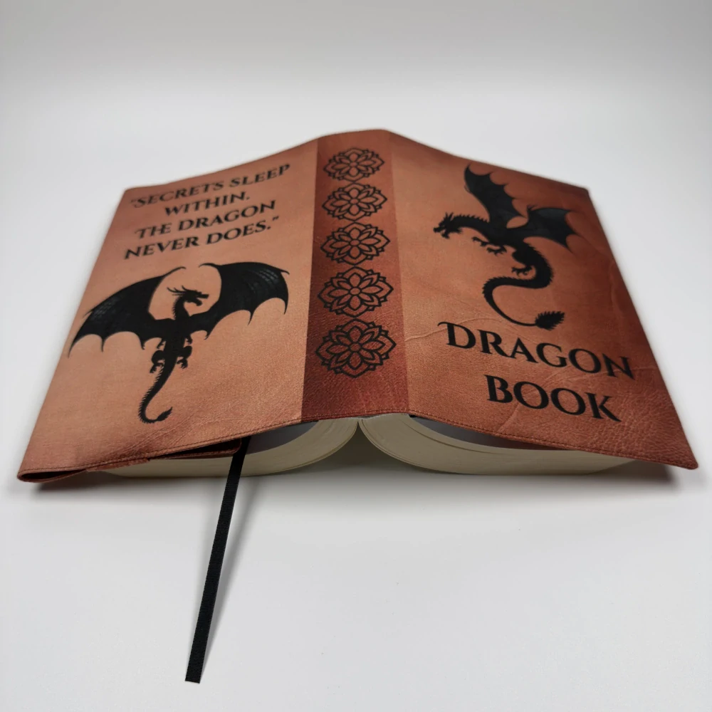 Nastavitelný obal na knihu – Dragon Book hnědo-oranžový, velikost L
