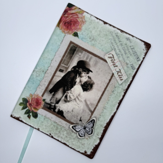 Nastavitelný obal na knihu – Nostalgie, First Kiss, hnědá doplňková látka, velikost L
