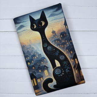 Látkový obal na knihu – Černá kočka ve městě, magický motiv, velikost S