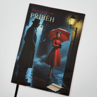 Nastavitelný obal na knihu – Detektivní příběh, noir motiv a červená látka, velikost XL