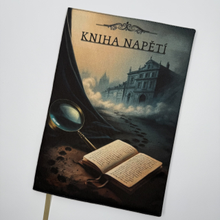 Nastavitelný obal na knihu – Kniha napětí, lupa a tajemná stopa, tmavě modrá látka, velikost XL
