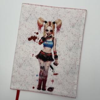 Nastavitelný obal na knihu – smějící se Harley Quinn, červená doplňková látka, velikost L