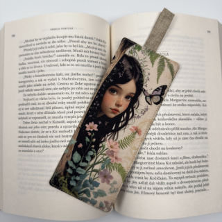 Látková záložka do knihy – Dívka s motýlem