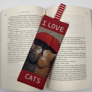 Látková záložka do knihy – I love cats