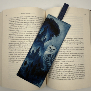 Látková záložka do knihy – Fantazie Harry Potter v modré