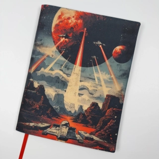 Látkový obal na knihu – Retro sci-fi: vesmírná bitva, velikost L