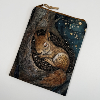 Pouzdro na čtečku – Spící veverka v dutině, velikost L (13 × 18 cm)