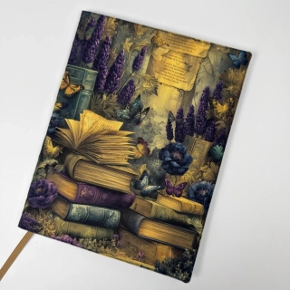 Kouzelná knihovna v levanduli – fantasy obal na knihu, velikost M plus