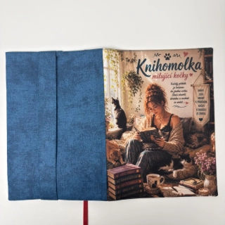 Knihomolka milující kočky – obal na knihu s kočkami, velikost M plus
